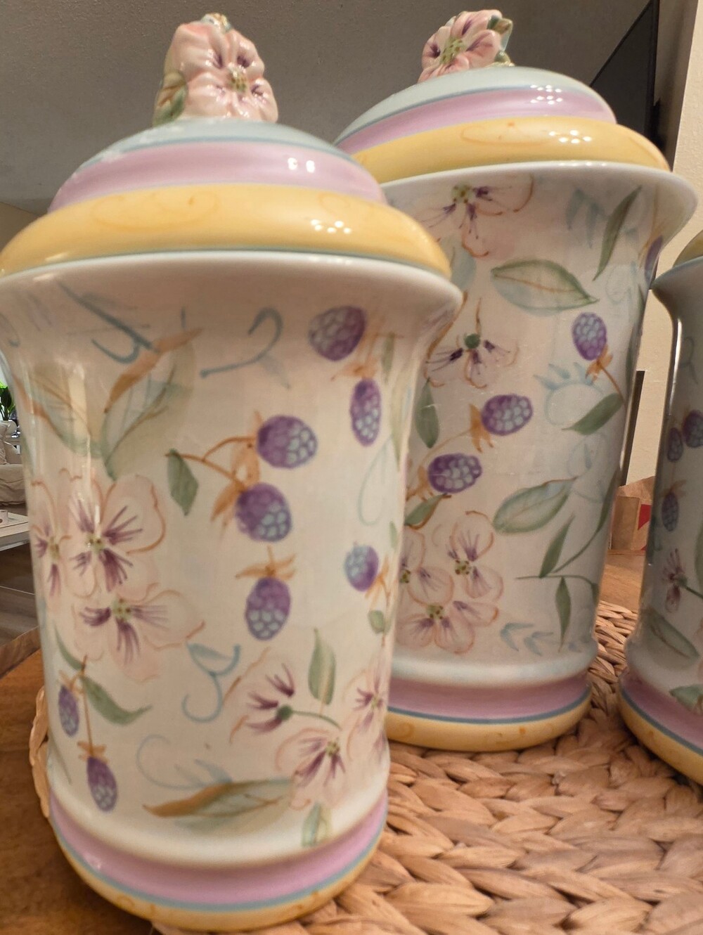 Vintage 1990s Capriware Flower & Berry Ceramic Canister Set – Cottagecore Floral